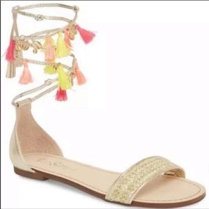 Lilly Pulitzer Women’s Willa Sandal Gold Mettali Multi Color Tassel Size 7.5